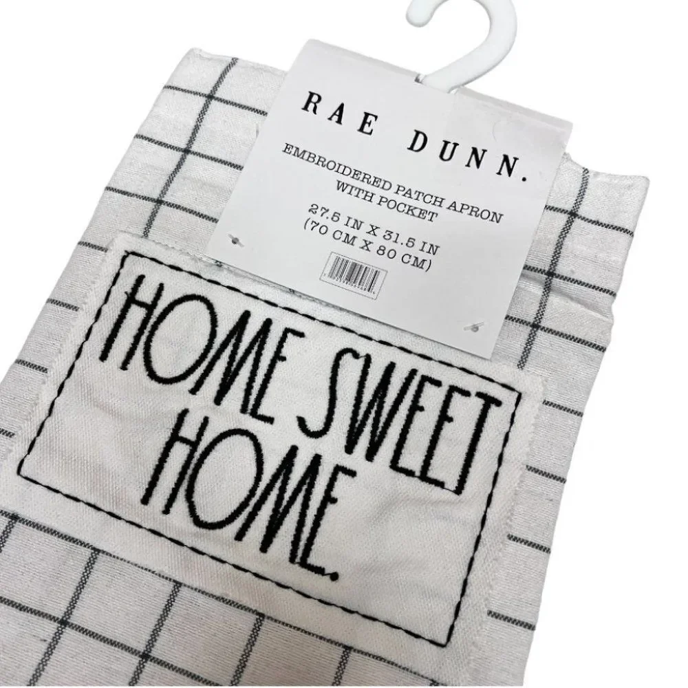 Rae Dunn Blessed /Cook /Home Sweet Home Apron Embroidered Patch‎ Pocket Checked